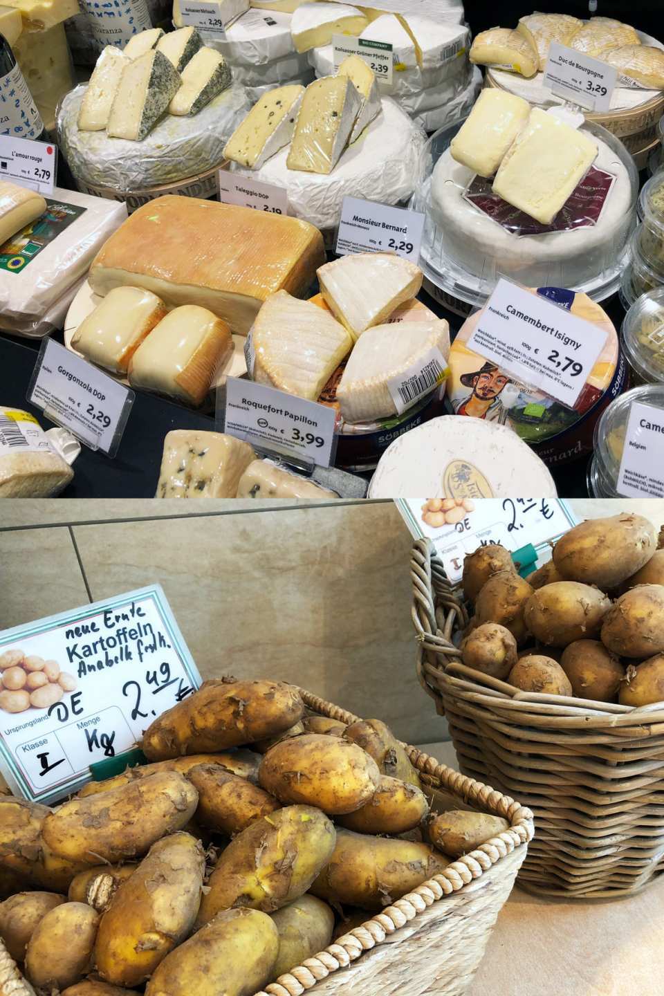 Die Frische-Theke der BIO COMPANY lässt Käseliebhaber-Herzen höher schlagen. Schmackhafte Kartoffeln dazu findest du im gleichen Shop oder beim Frische-Express um die Ecke.
